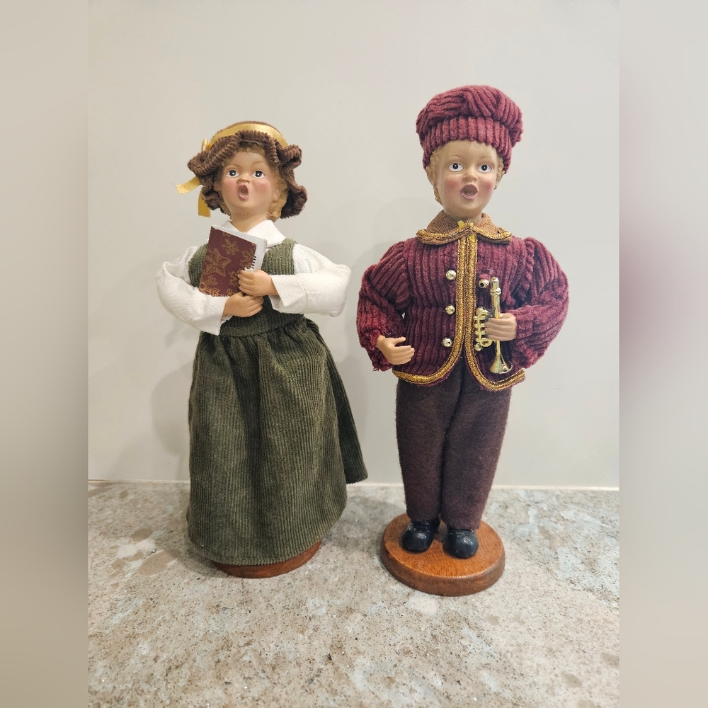 Vintage Victorian Christmas Carolers Singers Boy and Girl Set of 2